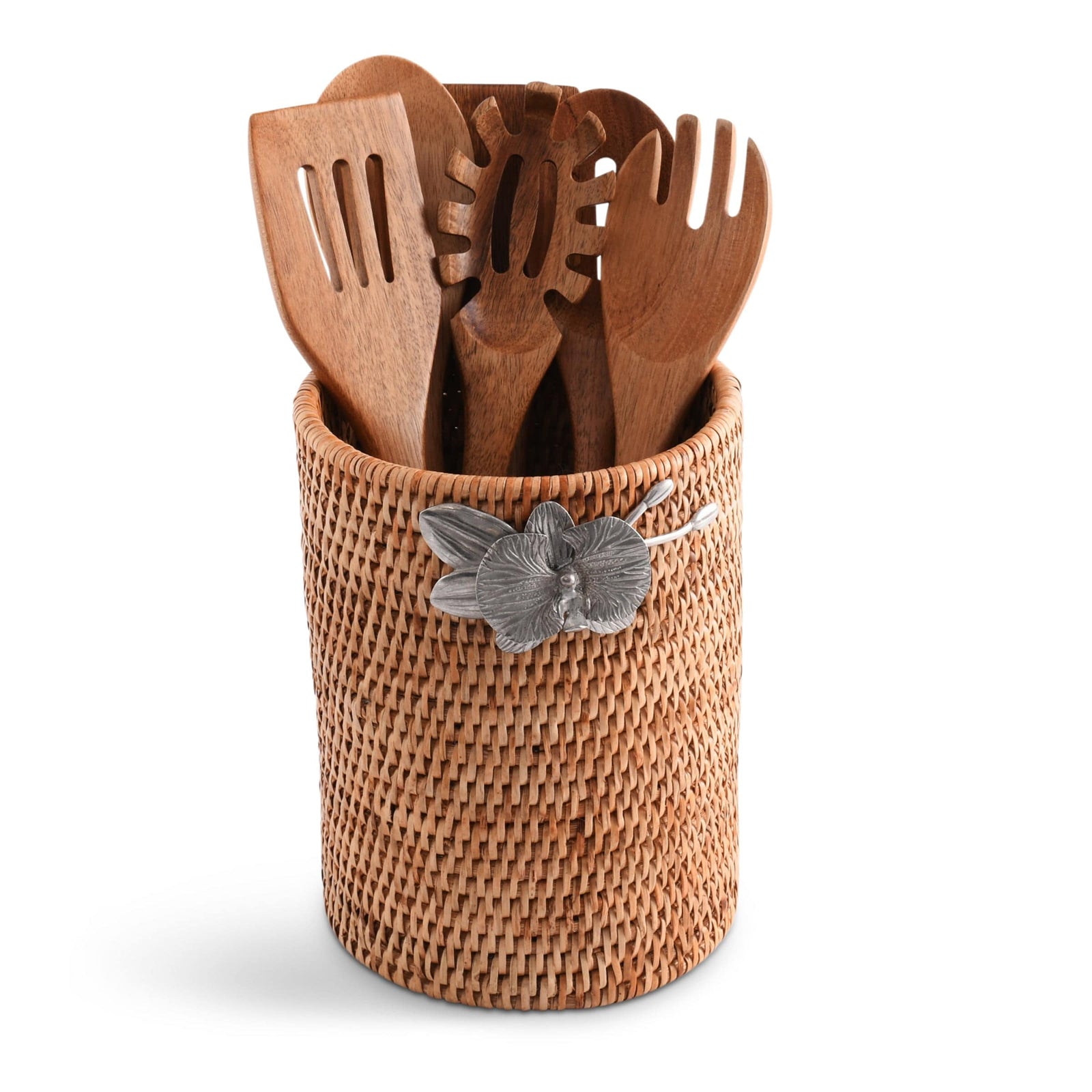 Vagabond House Tropical Tales Orchids Hand Woven Wicker Rattan Utensils Holder