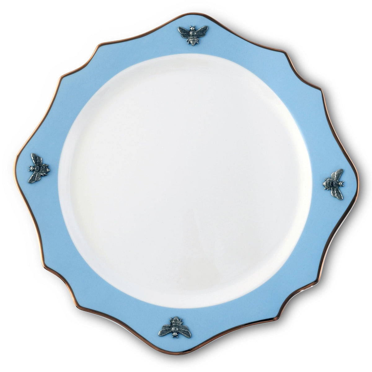 Vagabond House Arche of Bees Bee Bone China Charger Blue with Gold Rim