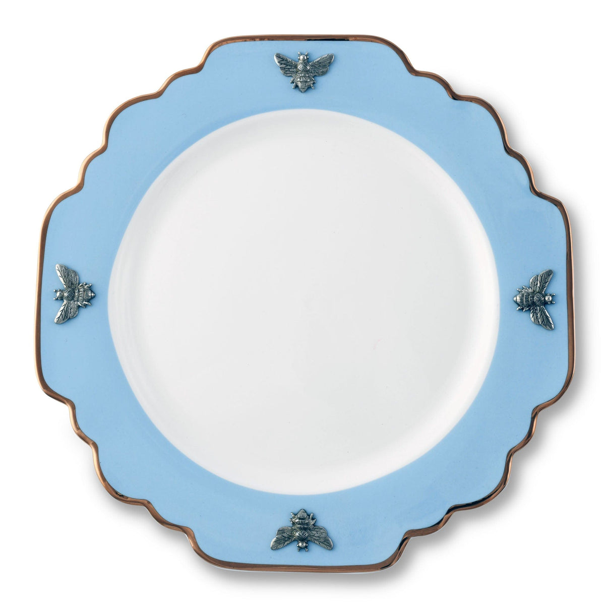 Vagabond House Arche of Bees Bee Bone China Dinner Plate Blue with Gold Rim
