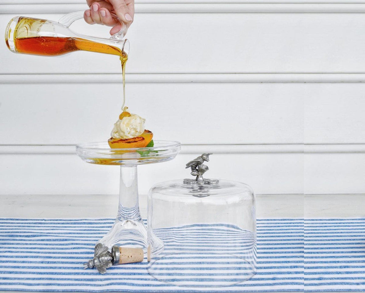 Vagabond House Arche of Bees Short - 11.5&quot; H x 6&quot; D Honey Bee Glass Covered Cake / Dessert Stand