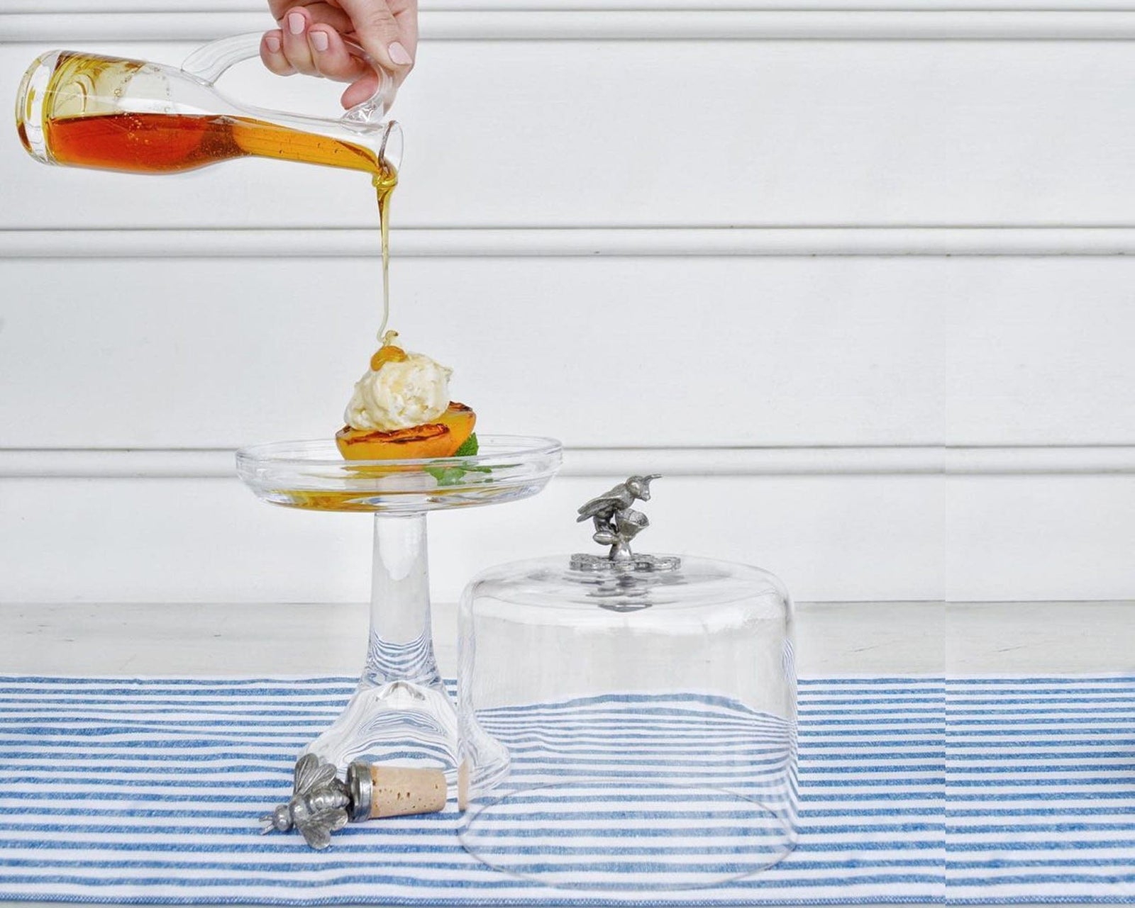 Vagabond House Arche of Bees Short - 11.5" H x 6" D Honey Bee Glass Covered Cake / Dessert Stand