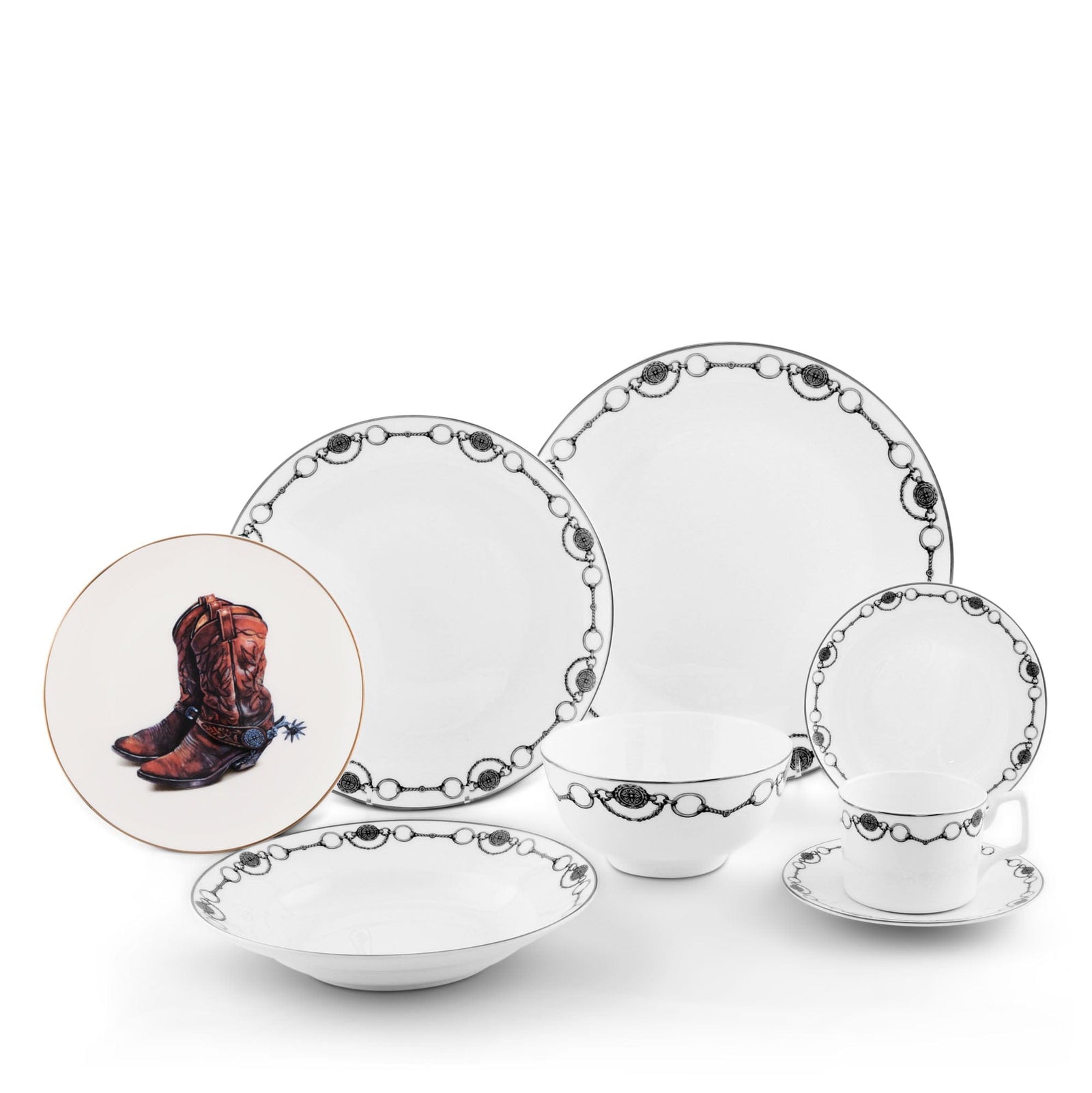 Vagabond House Equestrian Amarillo Western Boot Pattern Bone China Round Salad Plate