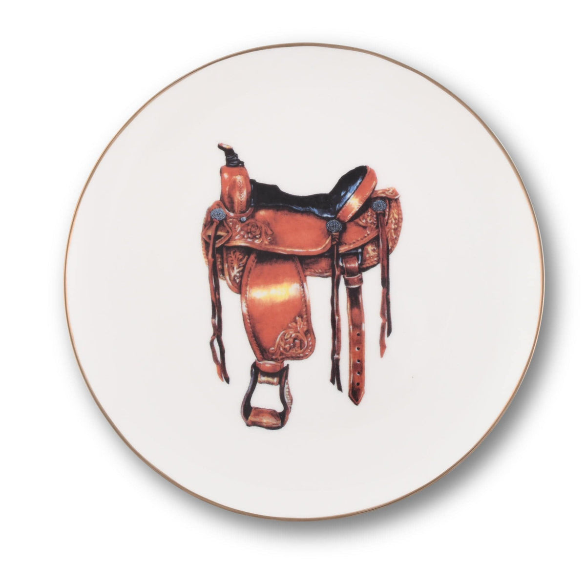 Vagabond House Equestrian Amarillo Western Saddle Pattern Bone China Round Salad Plate