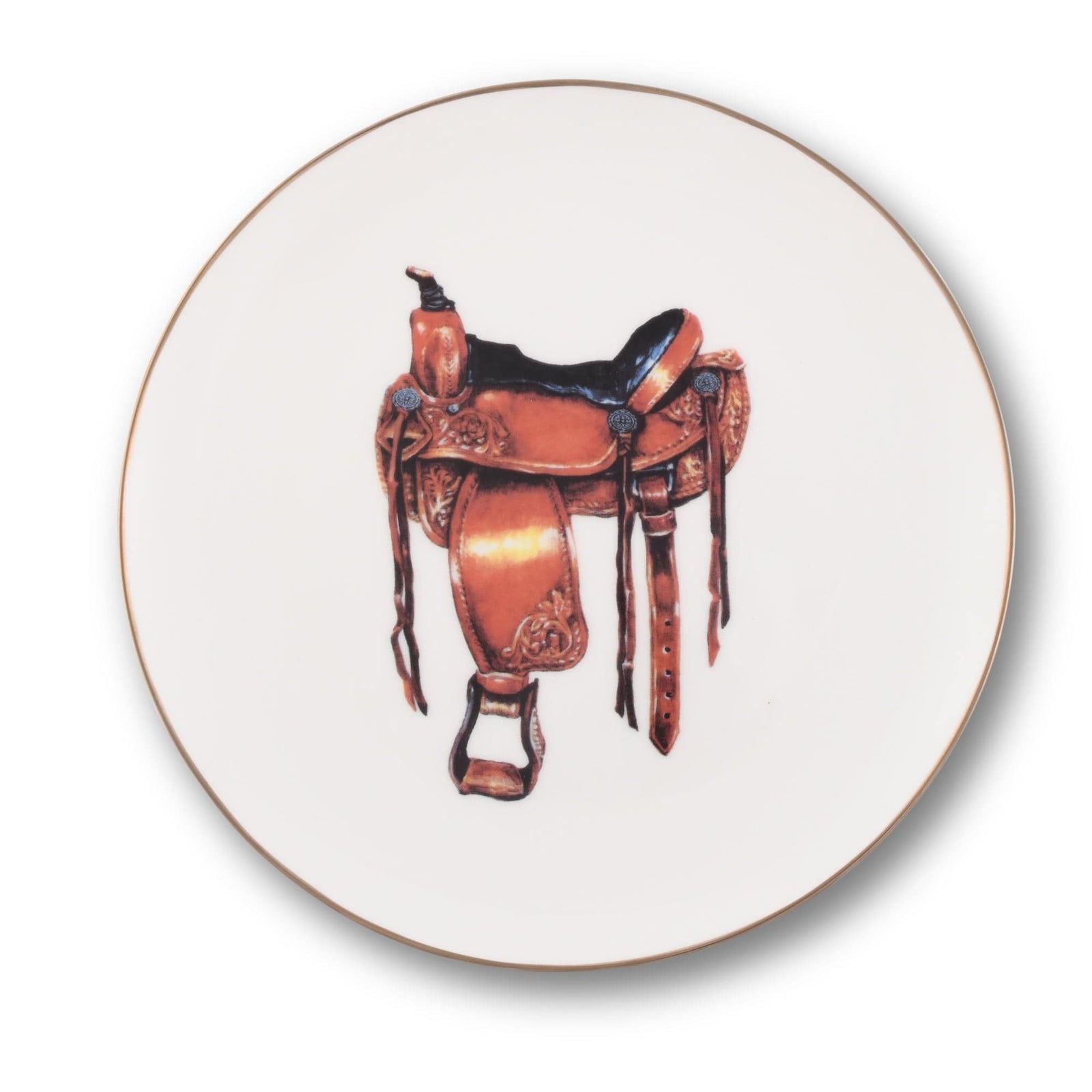 Vagabond House Equestrian Amarillo Western Saddle Pattern Bone China Round Salad Plate