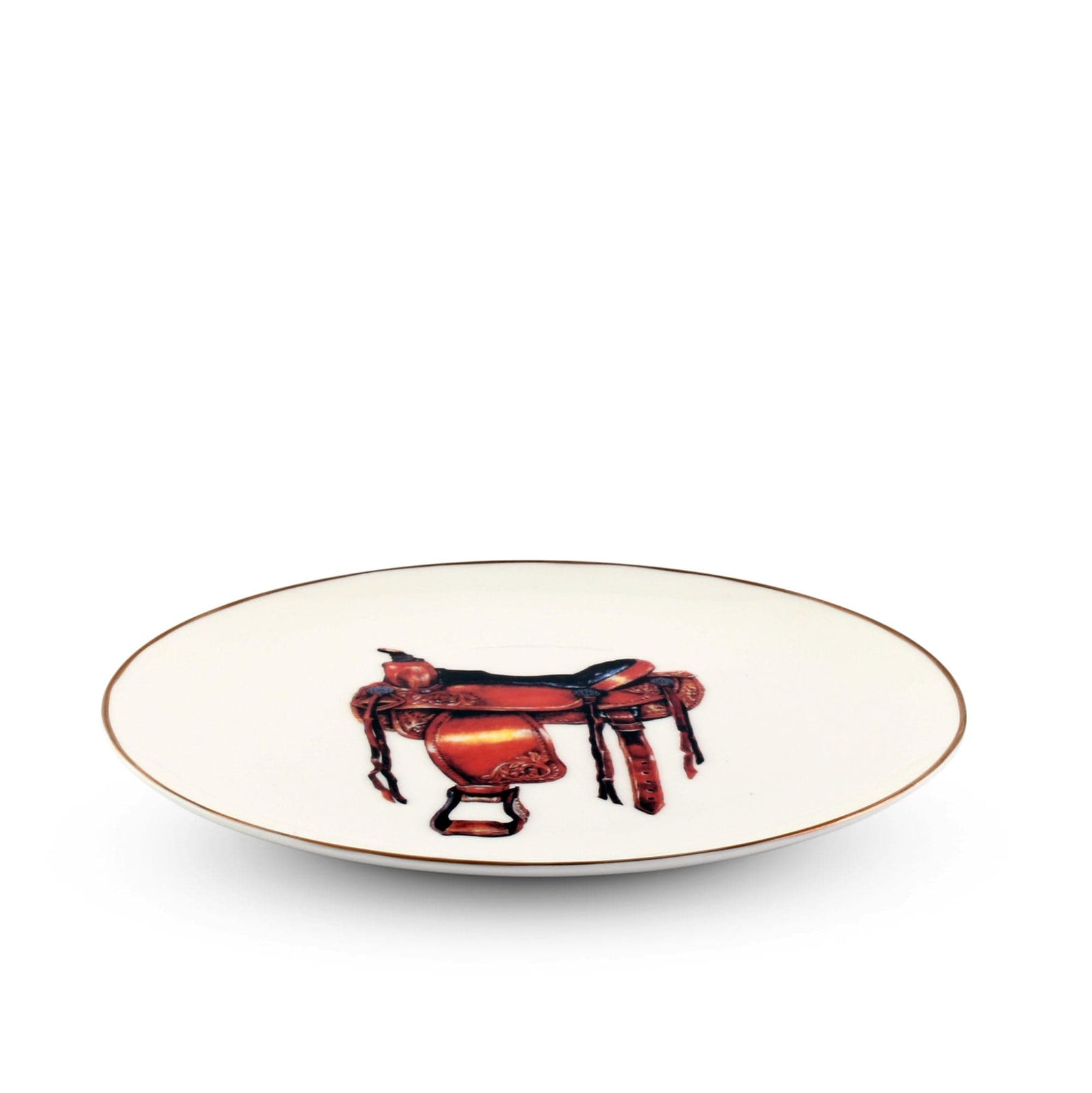 Vagabond House Equestrian Amarillo Western Saddle Pattern Bone China Round Salad Plate