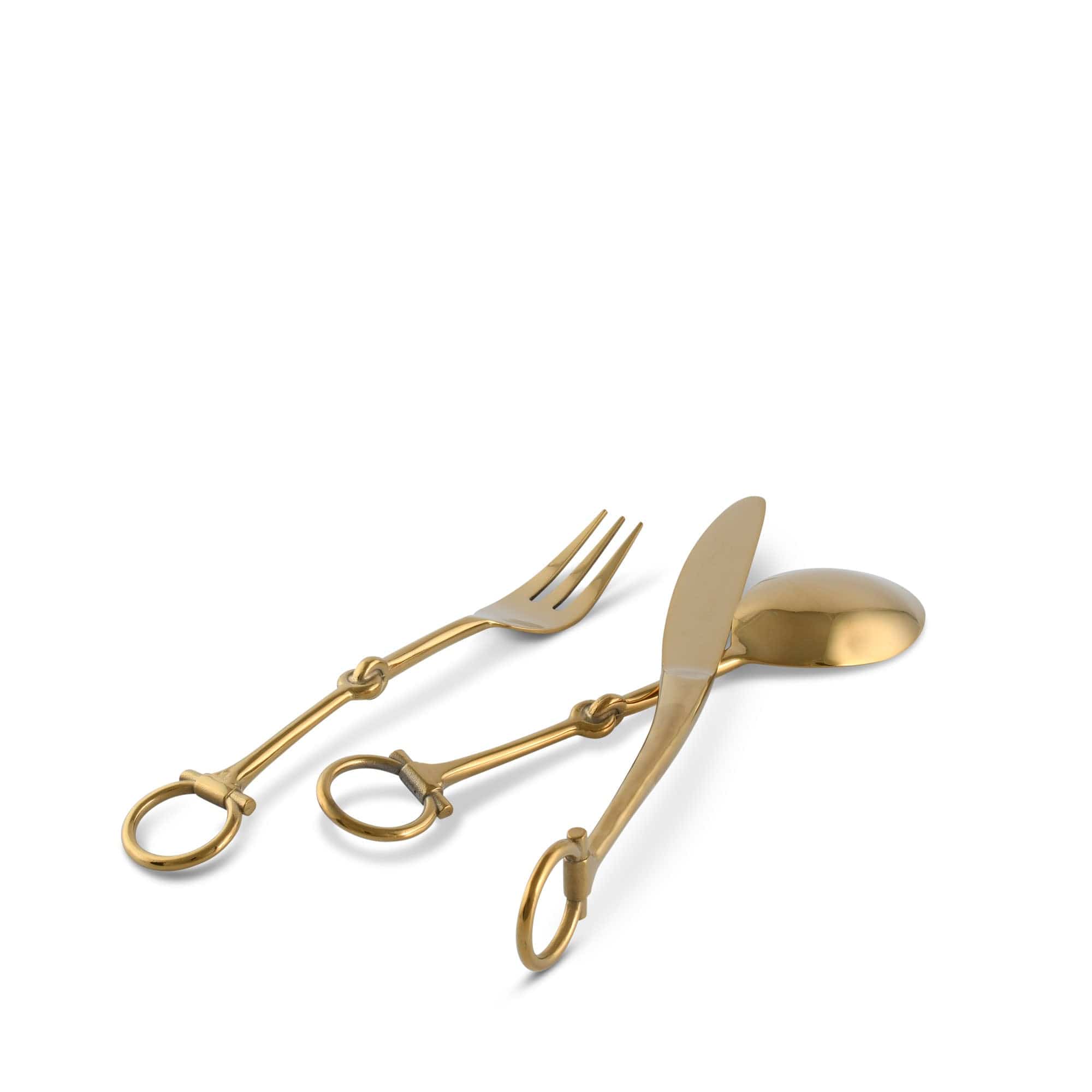 Vagabond House Equestrian Bit  Five piece Flatware Set - Stainless Steel Shiny Gold