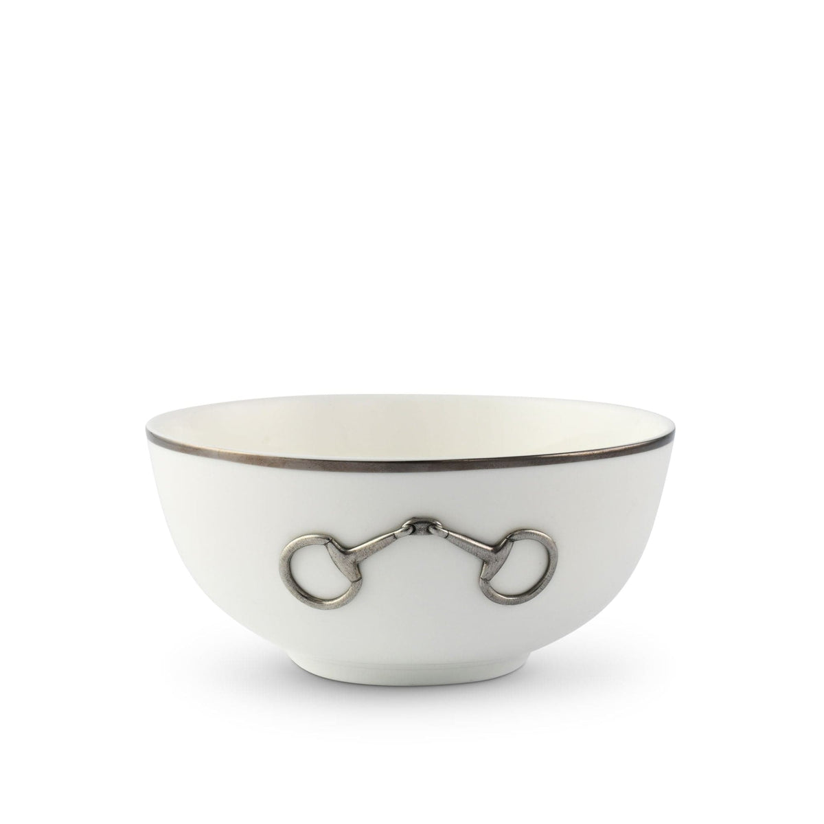 Vagabond House Equestrian Pewter Bit Bone China Round Cereal Bowl Platinum Rim
