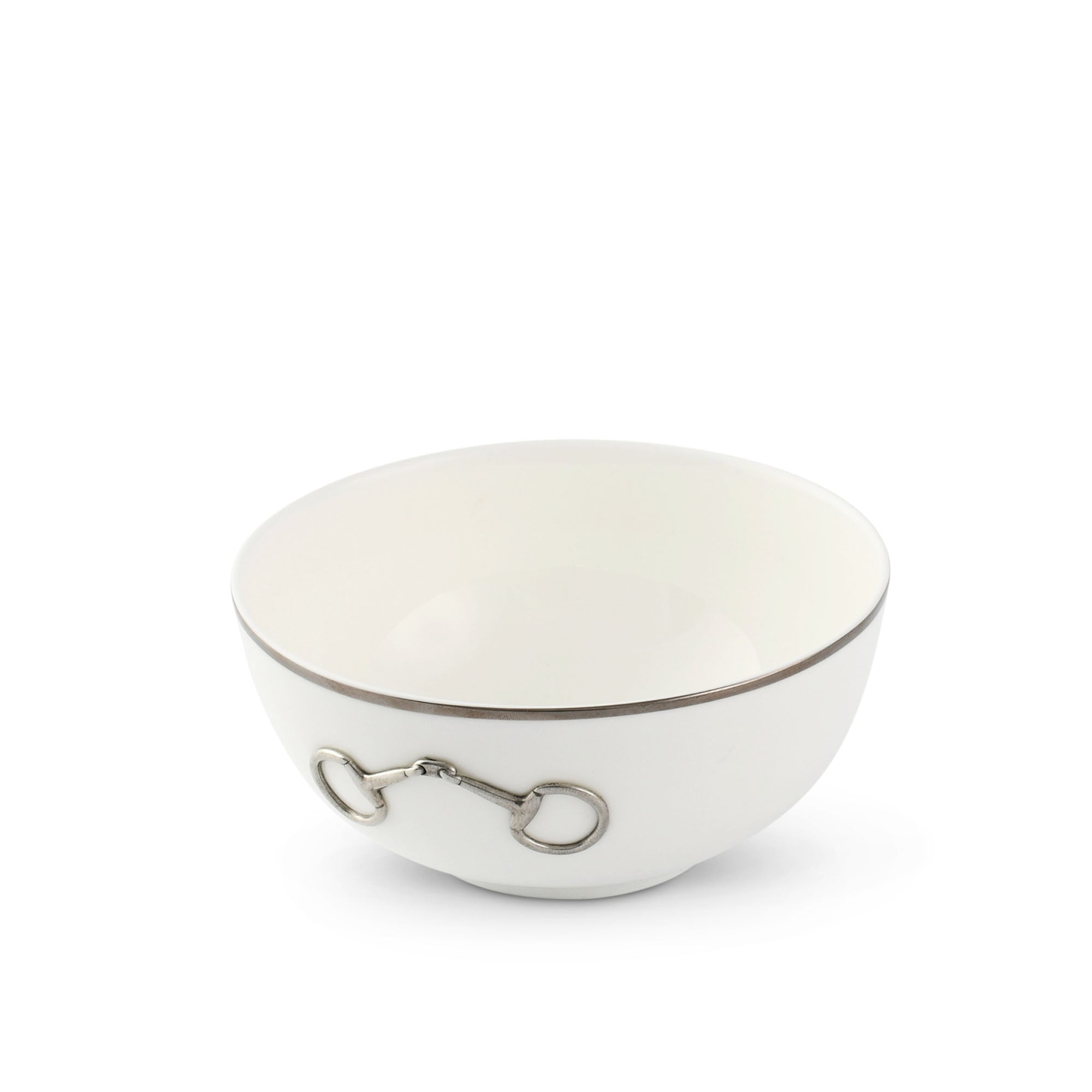 Vagabond House Equestrian Pewter Bit Bone China Round Cereal Bowl Platinum Rim
