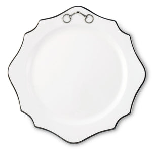 Vagabond House Equestrian Pewter Bit Bone China Scallop Charger Plate Platinum Rim