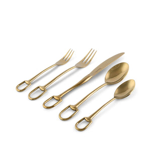 Vagabond House Equestrian Stirrup Five piece Flatware Set - Stainless Steel Shiny Gold