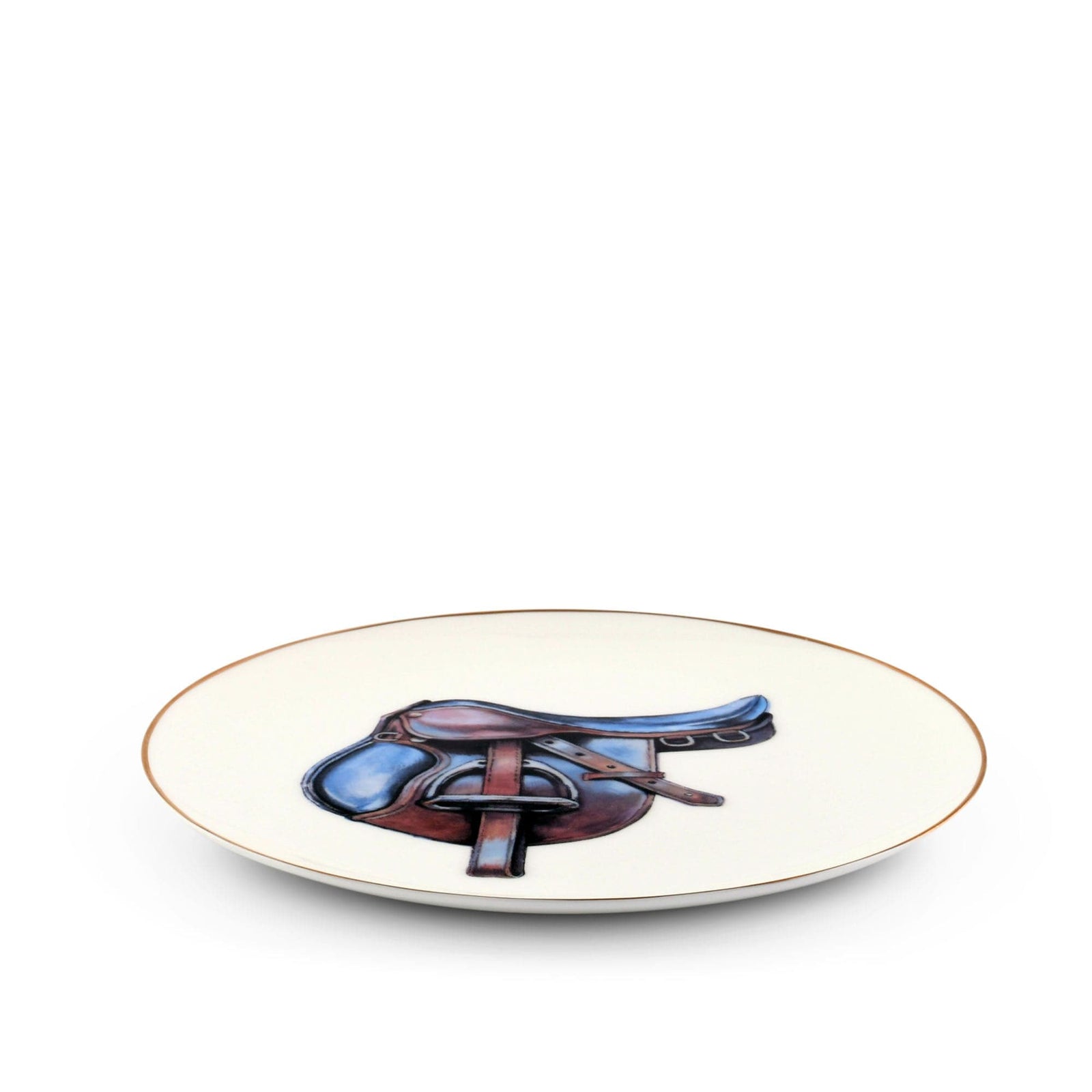 Vagabond House Equestrian Wellington English Saddle Pattern Bone China Round Salad Plate