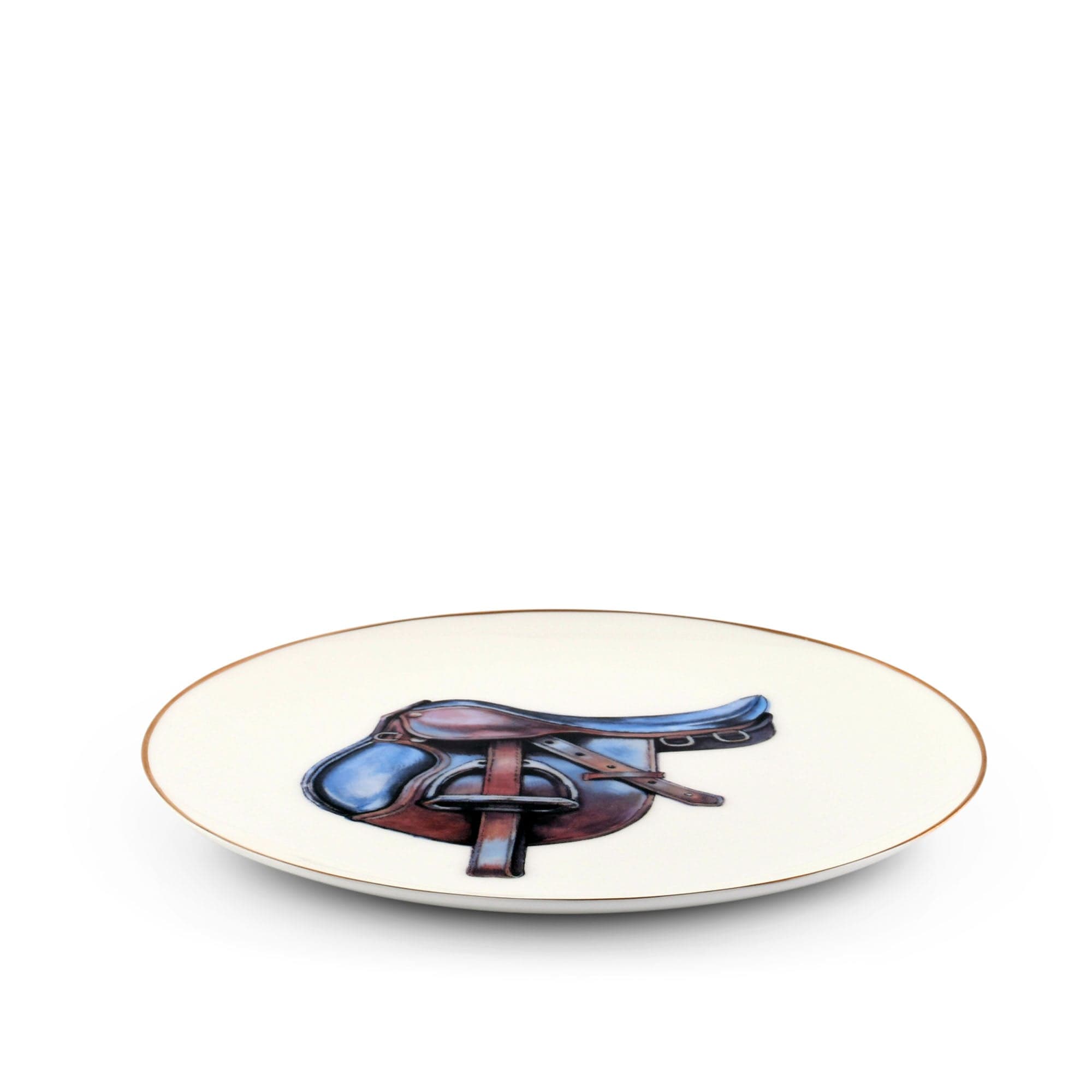 Vagabond House Equestrian Wellington English Saddle Pattern Bone China Round Salad Plate