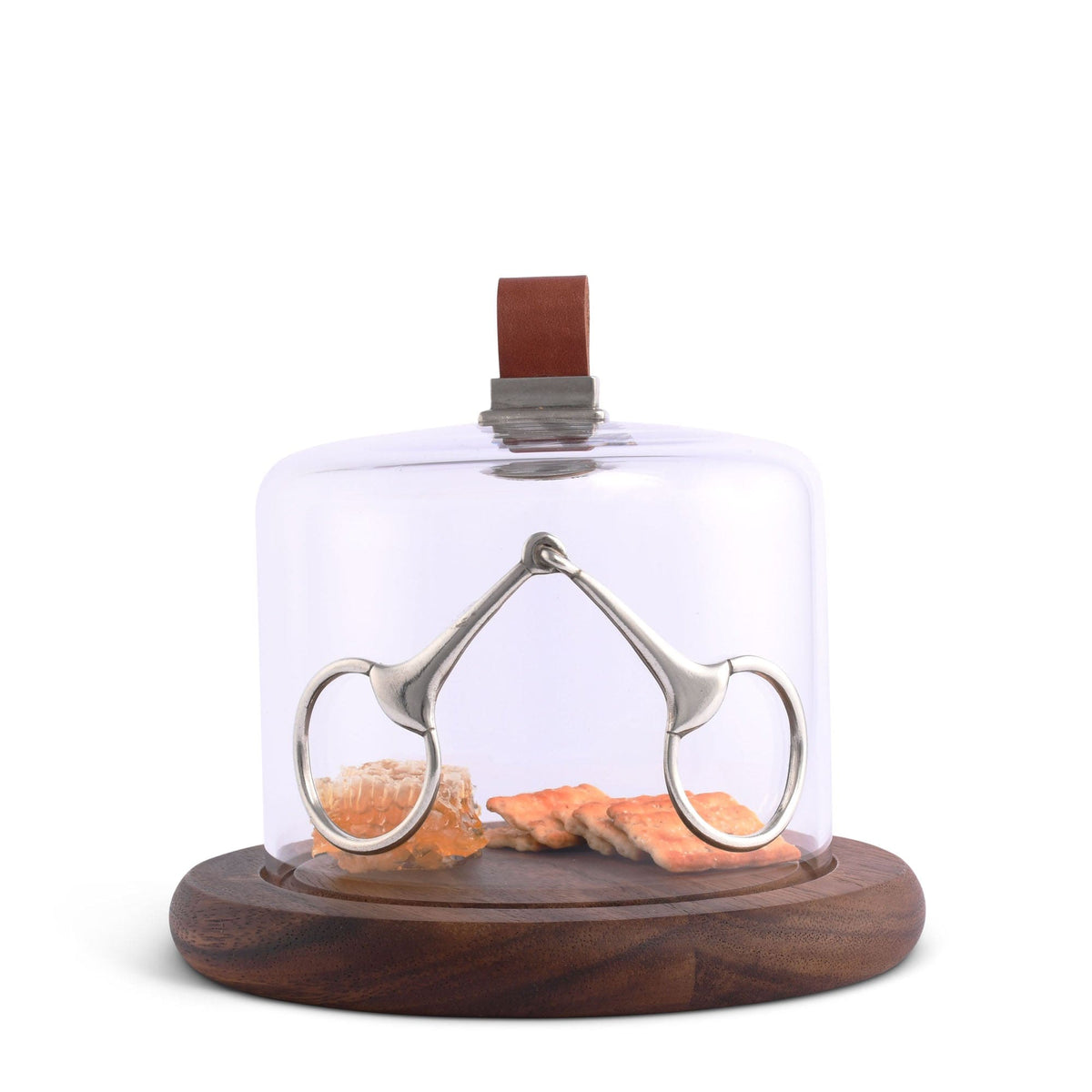 Vagabond House Equestrian Wood 6.5&quot; D Horse Bit Glass Covered Cheese Wood Board