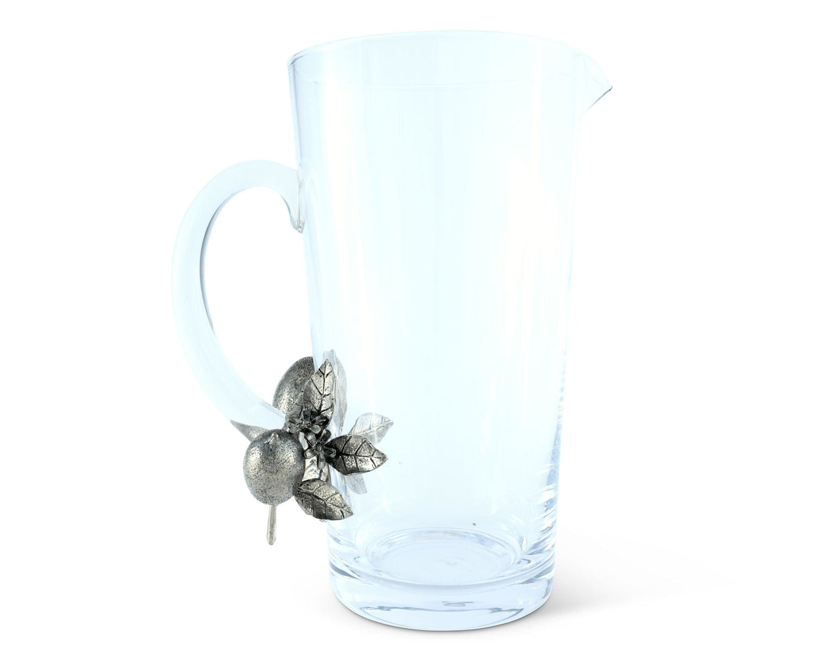 Vagabond House Farmer&#39;s Market Glass Pitcher Pewter Lemon Bouquet Handle