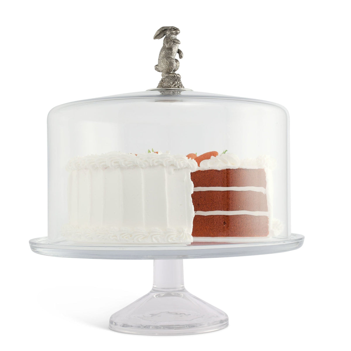 Vagabond House Garden Friends Cake - 12&quot; D x 4&quot; H Bunny Glass Covered Cake / Dessert Stand
