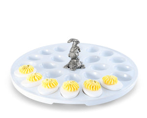 Vagabond House Garden Friends Deviled Egg Tray with Pewter Standing Rabbit