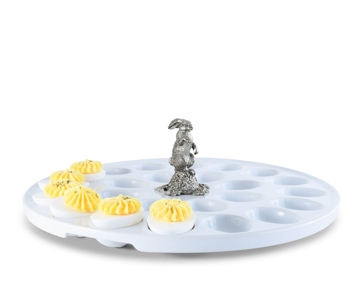 Vagabond House Garden Friends Deviled Egg Tray with Pewter Standing Rabbit