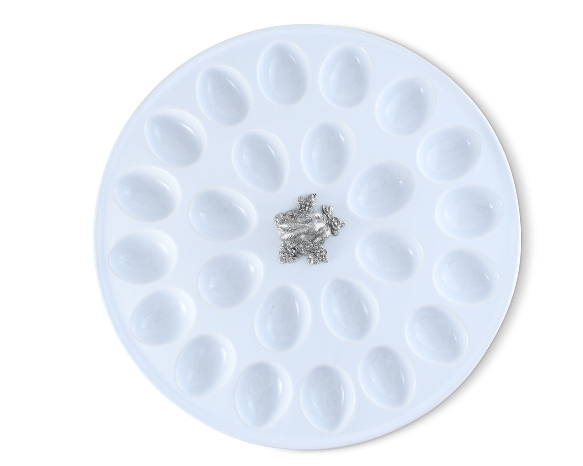 Vagabond House Garden Friends Deviled Egg Tray with Pewter Standing Rabbit