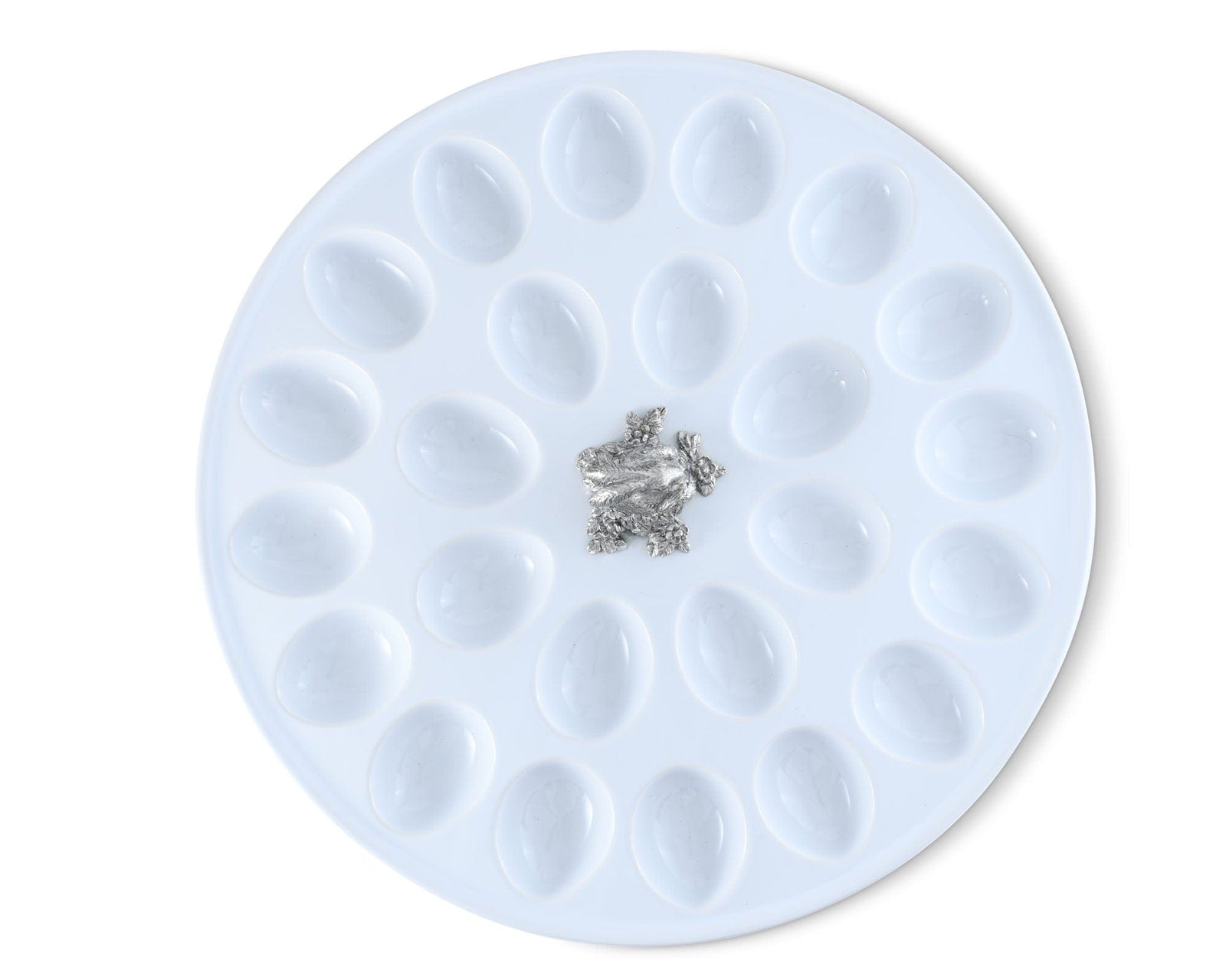 Vagabond House Garden Friends Deviled Egg Tray with Pewter Standing Rabbit