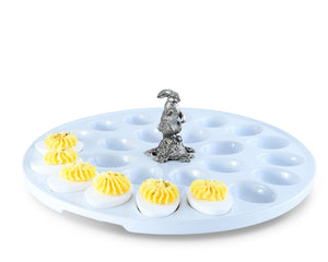 Vagabond House Garden Friends Deviled Egg Tray with Pewter Standing Rabbit