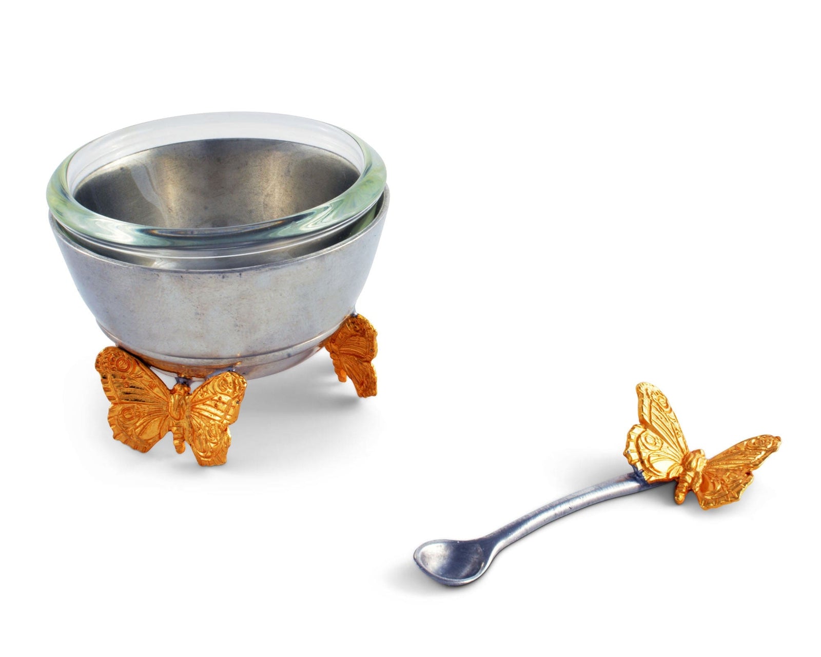Vagabond House Garden Friends Gold Butterfly Salt Cellar with Spoon