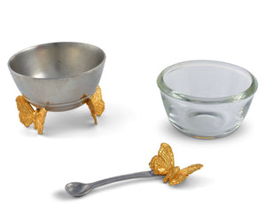 Vagabond House Garden Friends Gold Butterfly Salt Cellar with Spoon