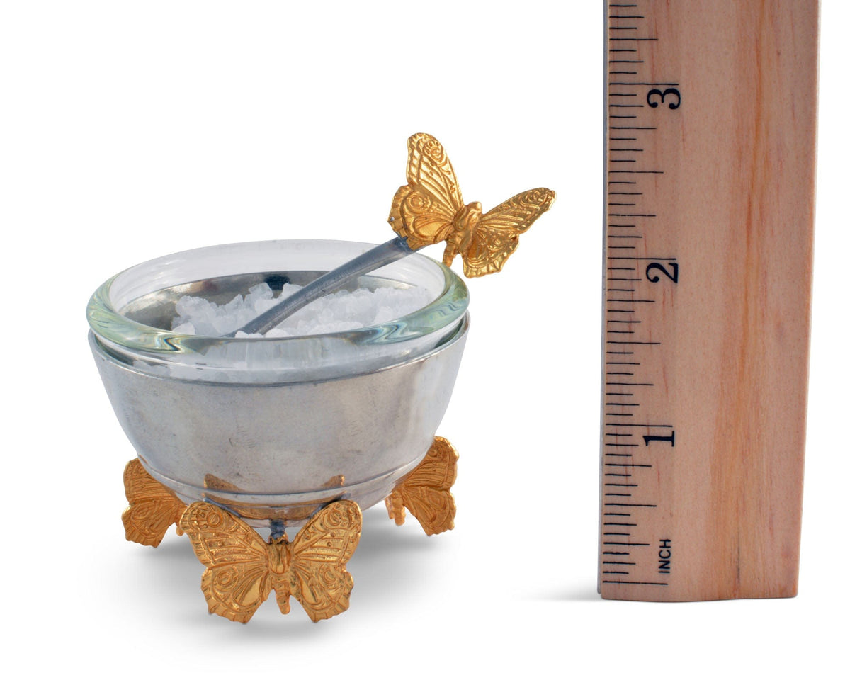 Vagabond House Garden Friends Gold Butterfly Salt Cellar with Spoon