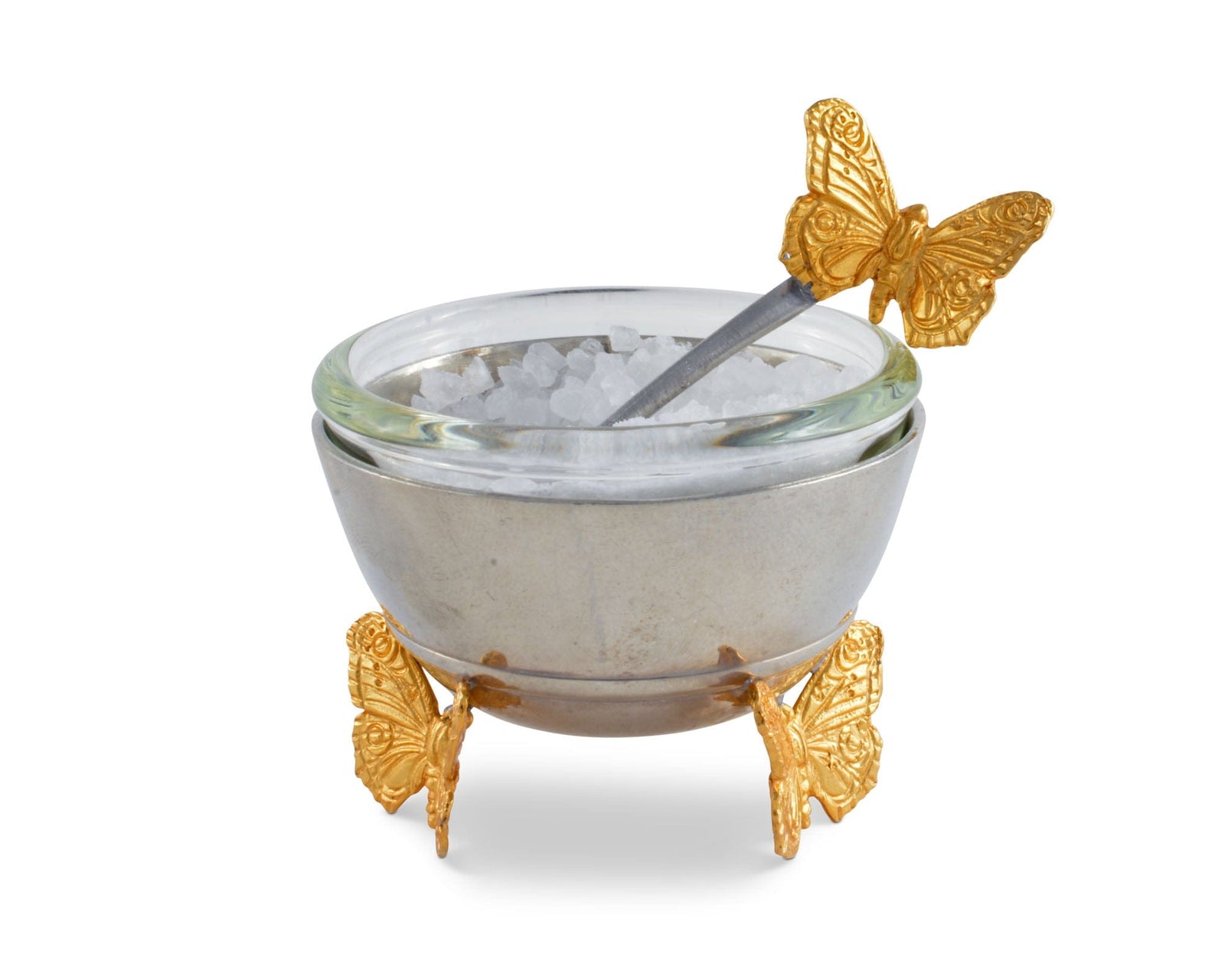 Vagabond House Garden Friends Gold Butterfly Salt Cellar with Spoon