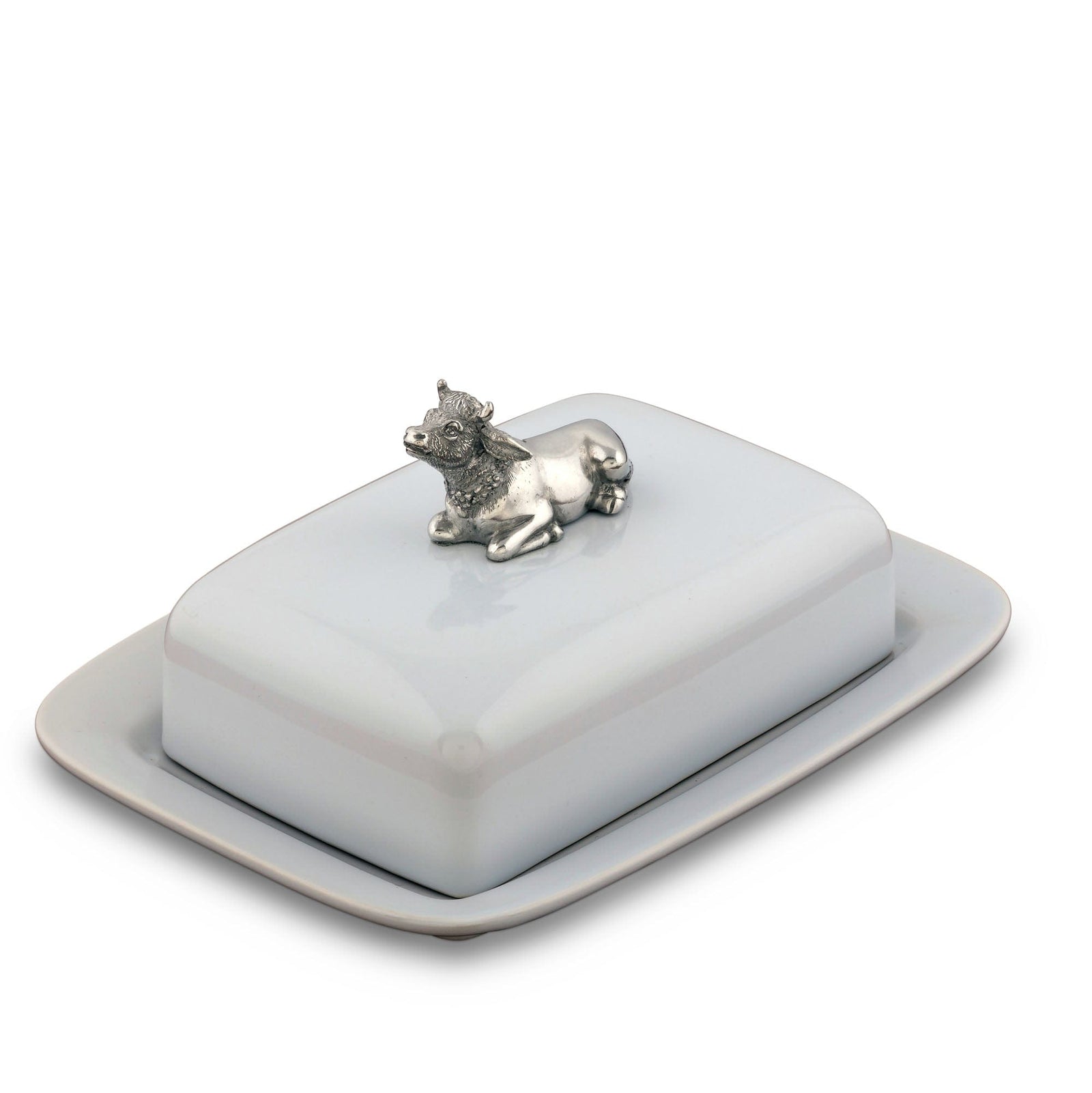 Vagabond House Garden Friends Stoneware Butter Dish with Pewter Mabel the Cow