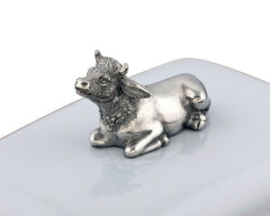Vagabond House Garden Friends Stoneware Butter Dish with Pewter Mabel the Cow