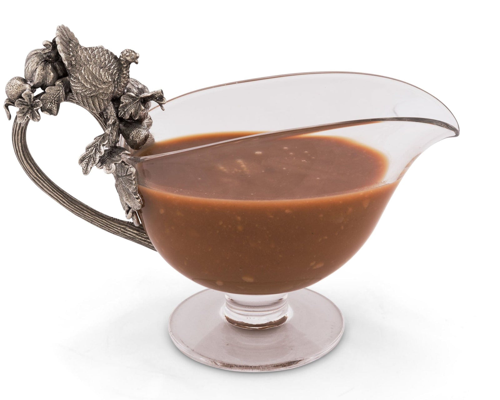 Vagabond House Harvest Hand Blown Glass Gravy Boat Pewter Harvest Turkey