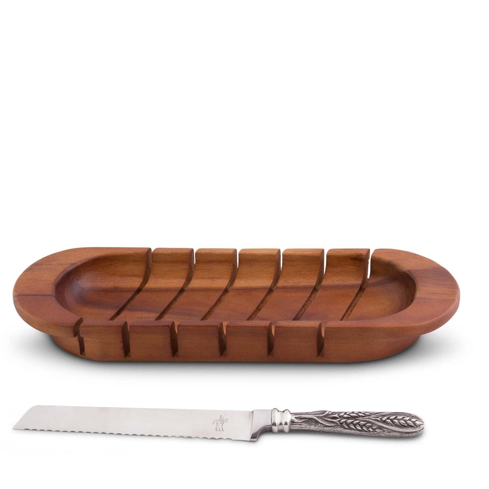 Vagabond House Harvest Oval Bread Board with Pewter Wheat Knife