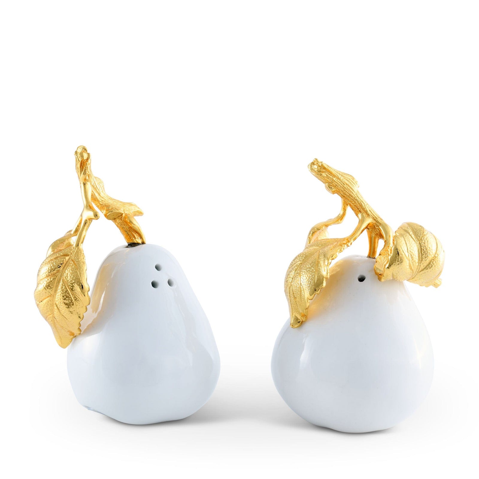 Vagabond House Harvest Porcelain Pear Salt and Pepper with Gold Leaf