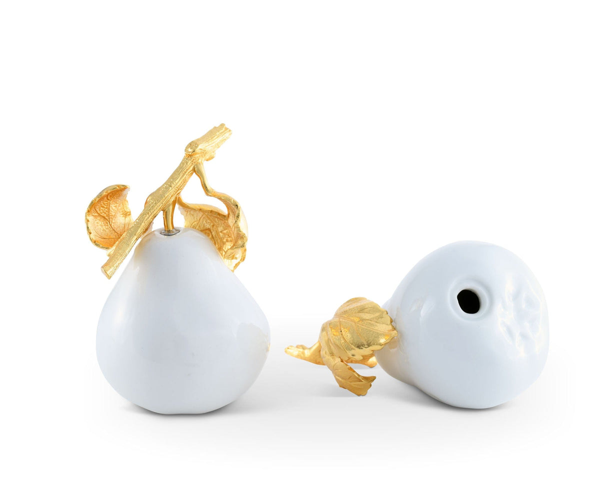Vagabond House Harvest Porcelain Pear Salt and Pepper with Gold Leaf