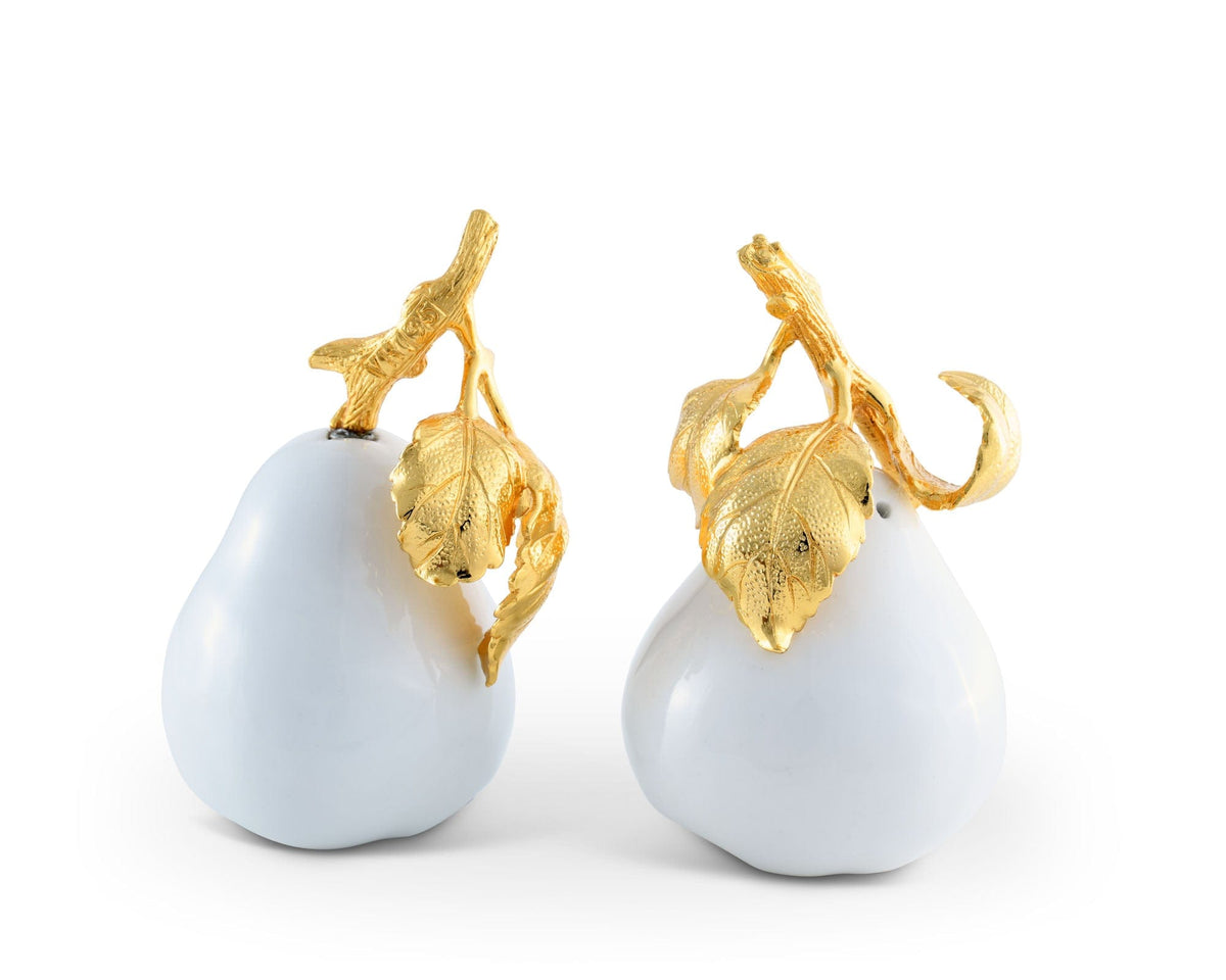 Vagabond House Harvest Porcelain Pear Salt and Pepper with Gold Leaf