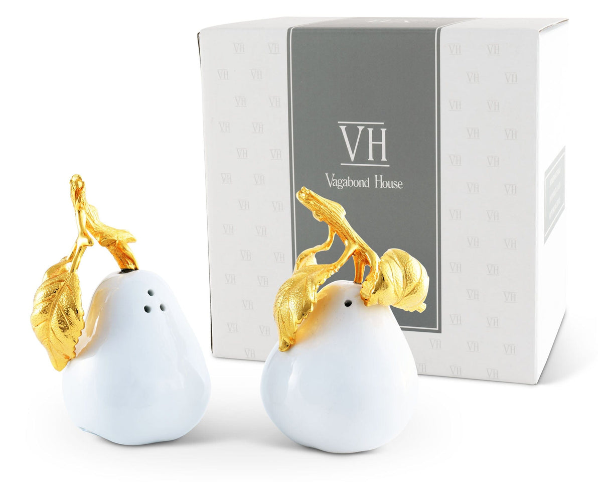 Vagabond House Harvest Porcelain Pear Salt and Pepper with Gold Leaf