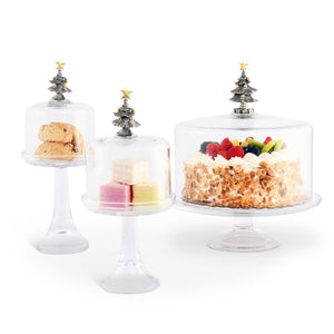 Vagabond House Holidays Christmas Tree Glass Covered Cake / Dessert Stand