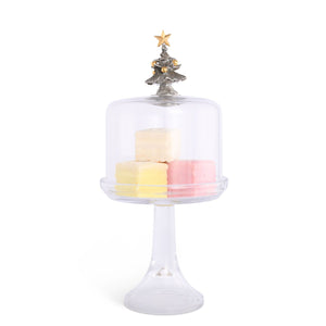 Vagabond House Holidays Short - 11.5" H x 6" D Christmas Tree Glass Covered Cake / Dessert Stand