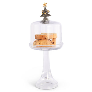 Vagabond House Holidays Tall -  13" H x 6" D Christmas Tree Glass Covered Cake / Dessert Stand