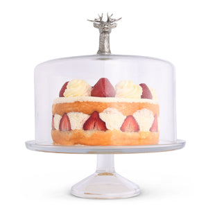 Vagabond House Lodge Style Cake - 12" D x 4" H Elk Head Knob Glass Covered Cake / Dessert Stand