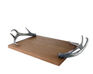 Vagabond House Lodge Style Cheese Tray With Pewter Antler Handles