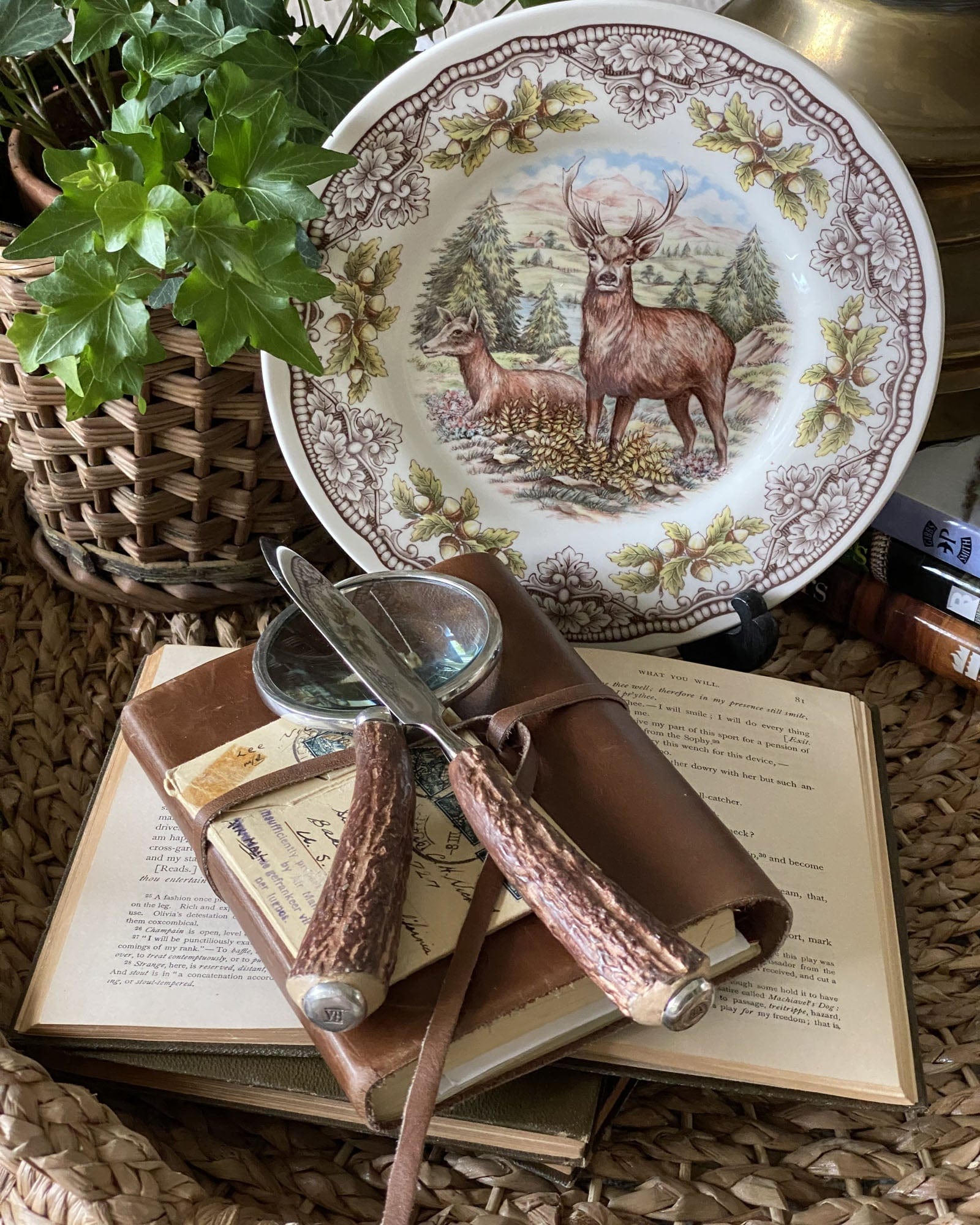 Vagabond House Lodge Style Composite Antler Magnifying Glass