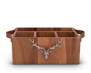 Vagabond House Lodge Style Elk Head Handles Wood Flatware Caddy