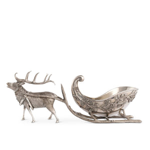 Vagabond House Lodge Style Pewter Reindeer Sleigh Centerpiece