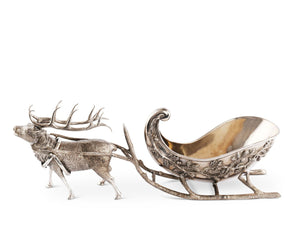 Vagabond House Lodge Style Pewter Reindeer Sleigh Centerpiece