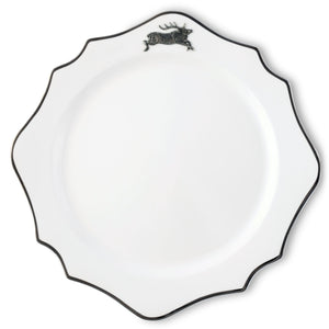 Vagabond House Lodge Style Running Elk Bone China Scallop Charger Platinum Rim