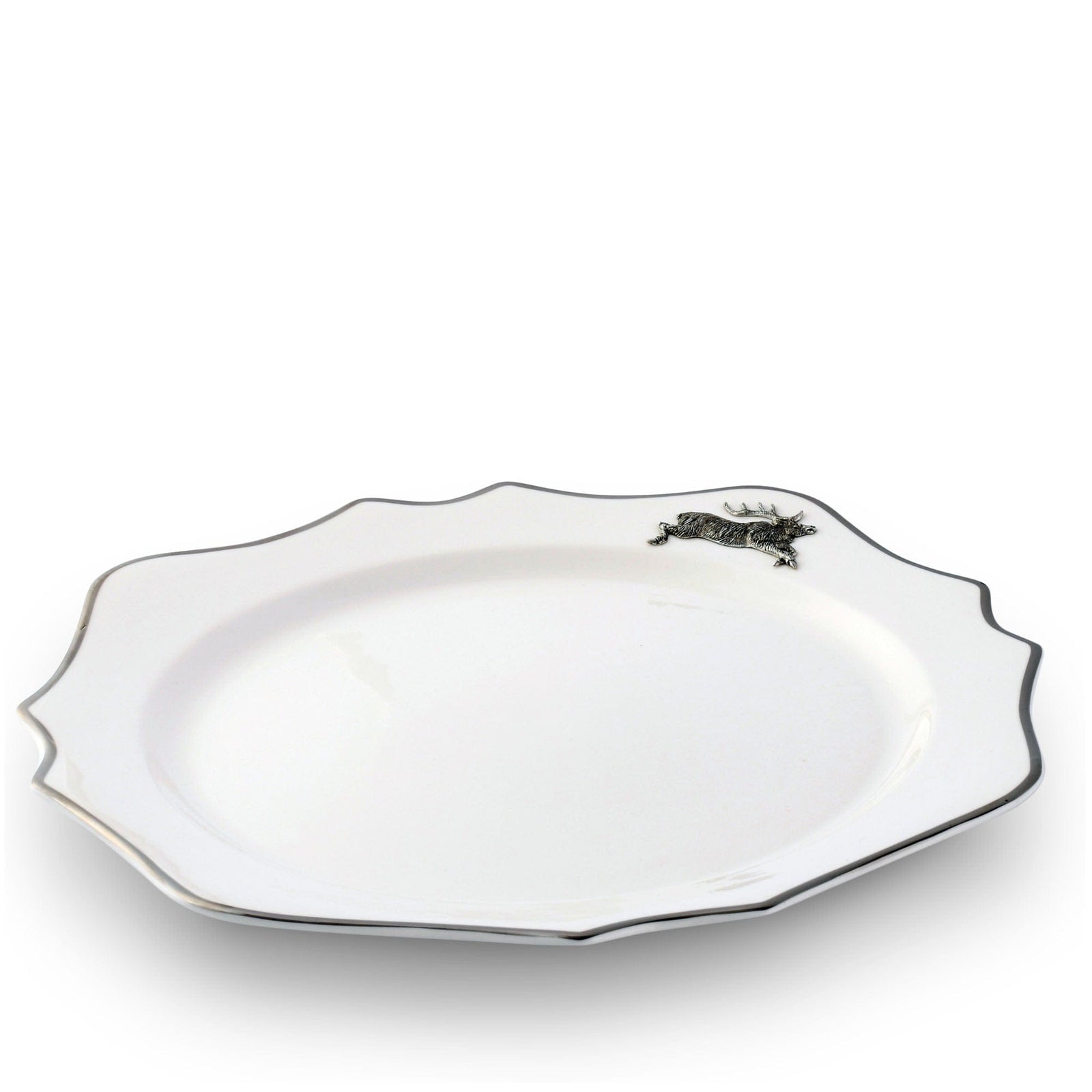 Vagabond House Lodge Style Running Elk Bone China Scallop Charger Platinum Rim