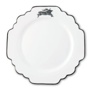 Vagabond House Lodge Style Running Elk Bone China Scallop Dinner Plate Platinum Rim