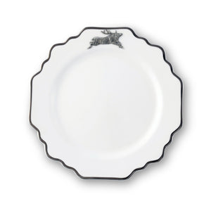 Vagabond House Lodge Style Running Elk Bone China Scallop Salad Plate Platinum Rim