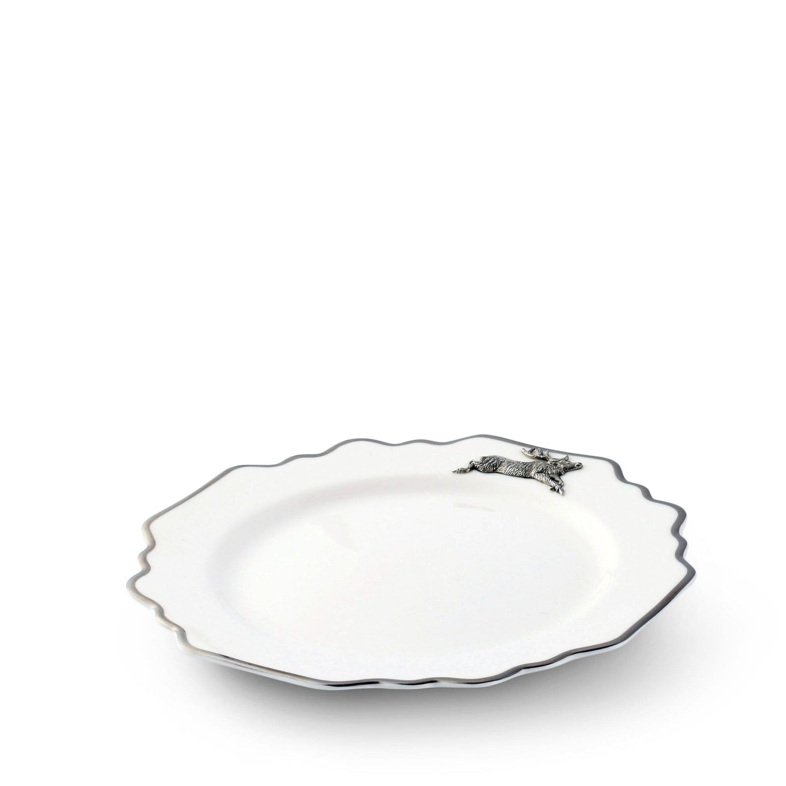 Vagabond House Lodge Style Running Elk Bone China Scallop Salad Plate Platinum Rim